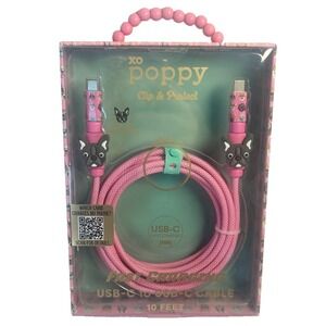 XO Poppy USB-C to USB-C Fast Charging Cable 10ft Pink French Bulldog 2 Pack